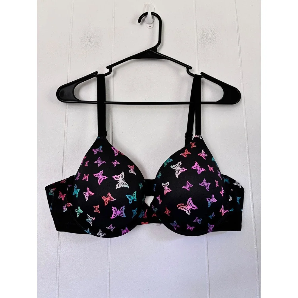Victoria's Secret PINK Wear Everywhere T-Shirt Bra Black Butterfly 42B